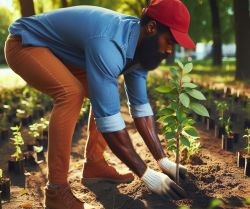 Bild mit KI erzeugt ein Mann pflanzt einen Baum