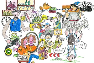 Wimmelbild zu Gerüchten über Juden - Bild: narrt.de Wimmelbild zu Gerüchten über Juden