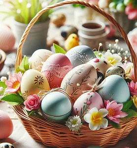 Bild mit KI erstellt Korb mit Ostereiern