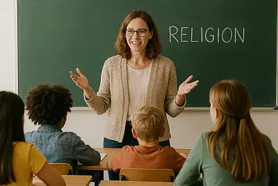 Bild mit Copilot erstellt Lehrerin im Religionsunterricht